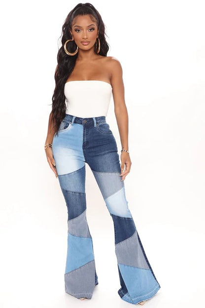 Autumn Women Clothing Denim Wide Leg Stitching Jeans Women - Wanita Store