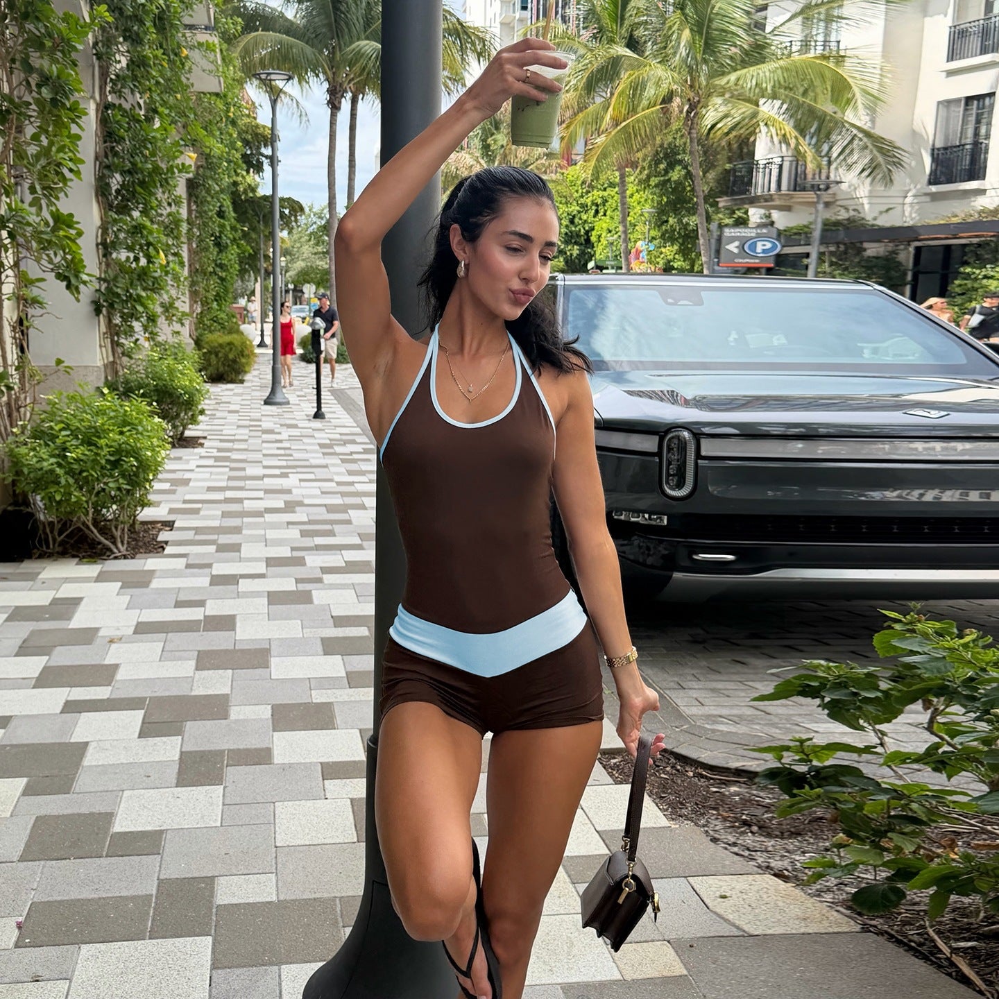 Summer Women Clothing Sexy Halter Lace up Slim Fit Backless Sexy Tight Jumpsuit Women