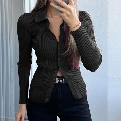 Casual Simple Solid Color Long Sleeved Shirt Woolen Women Clothing Autumn Winter - Wanita Store