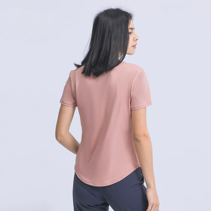 Summer Simple Loose-Fitting Sanding Yoga Short Sleeve Lightweight Breathable Sports Running Fitness Clothes Women - Wanita Store