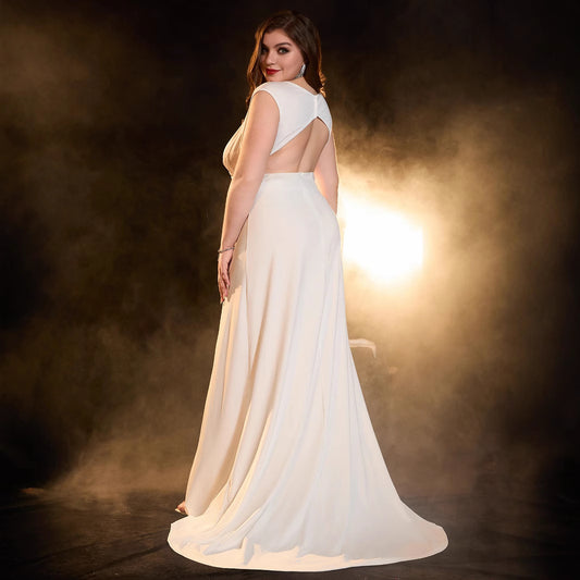 Women Clothing Solid Color V neck Backless Elegant Slim Fit Slit Maxi Dress