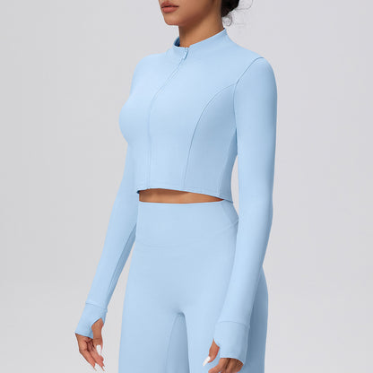 Zipper Outdoor Running Sports Yoga Jacket Slimming Workout Long Sleeve Coat Girls Quick Drying Yoga Clothes Women - Wanita Store