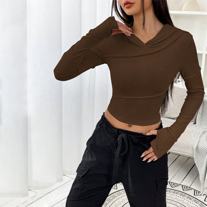 Street V Neck Sweatshirt Fall Winter Slim Bottoming Hooded Top Women - Wanita Store