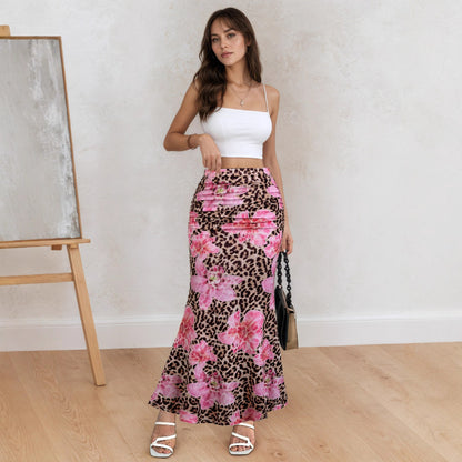 Women Summer Leopard Print Sexy Slim Maxi Skirt - Wanita Store