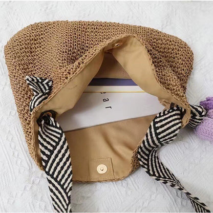 Bag Striped Wide Ribbon Shoulder Straw Bag Woven Bag Vacation Beach Bag - Wanita Store