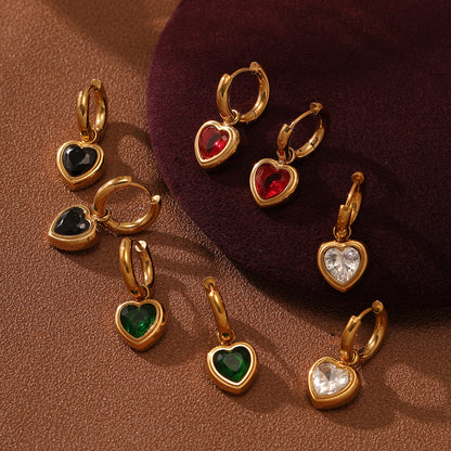 Love Titanium Steel Earrings Women Affordable Luxury Inlaid Color Diamond 18K Gold Stainless Steel Eardrop - Wanita Store
