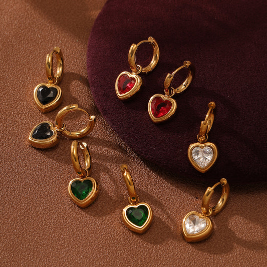 Love Titanium Steel Earrings Women Affordable Luxury Inlaid Color Diamond 18K Gold Stainless Steel Eardrop - Wanita Store