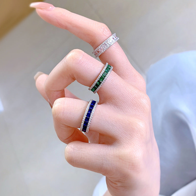 S925 Silver Seamless Inlaid Princess Square Exquisite Full Diamond Micro Setting Ring - Wanita Store