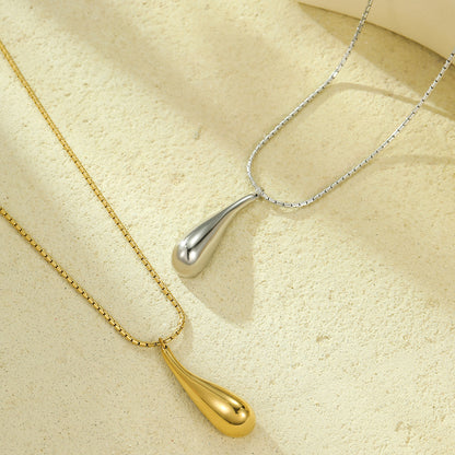 Retro Exaggerated Stainless Steel Glossy Water Drop Hollow Out Cutout Embellished Necklace Fashionable All Match 18K Golden Clavicle Chain - Wanita Store