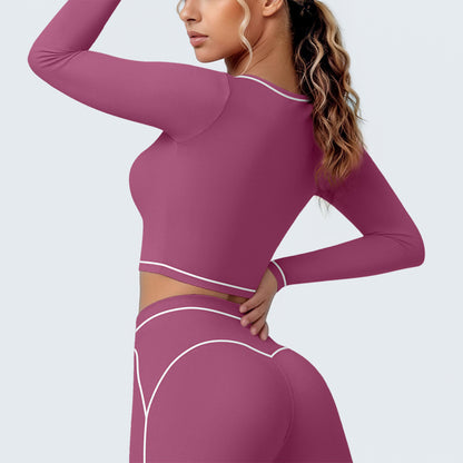 Yoga Long Sleeve Contrast Color Brushed Low Collar Slim Fit T shirt Outdoor Running Sport Long Sleeve Top