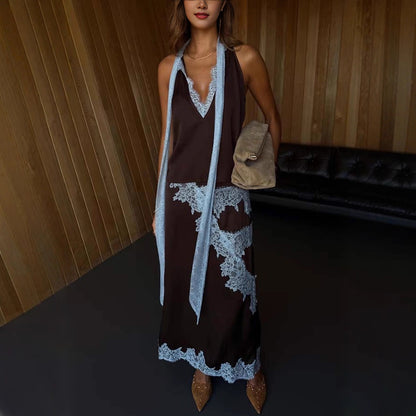 Women Spring Summer Satin Stitching Sleeveless Casual Loose Skirt Set - Wanita Store