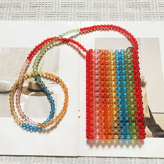 Acrylic Handmade Beaded Weave Bag Simple Dopamine Color Crossbody Bag Women