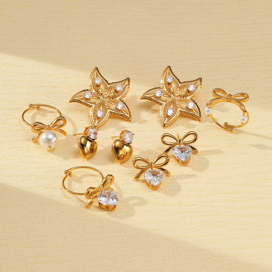 Arrival Marine Elements Starfish Titanium Steel Earrings Fashionable All Match High Grade Non Fading Love Heart Shaped Ring - Wanita Store