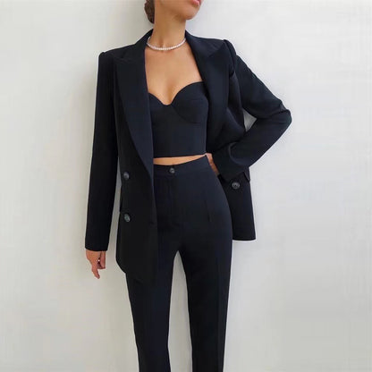 High Quality Casual Office Business Women plus Bra Pants Blazer Suit Set - Wanita Store