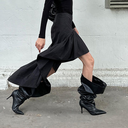 Fall Design High Waist Open Leg Layered Ruffled Cotton Irregular Asymmetric Skirt for Women - Wanita Store