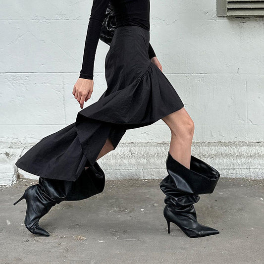 Fall Design High Waist Open Leg Layered Ruffled Cotton Irregular Asymmetric Skirt for Women - Wanita Store