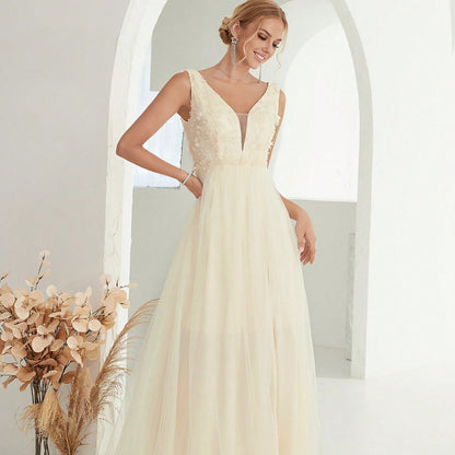Evening Dress Sexy V neck Sleeveless Lace Wedding Dress Dress Direct Supply - Wanita Store