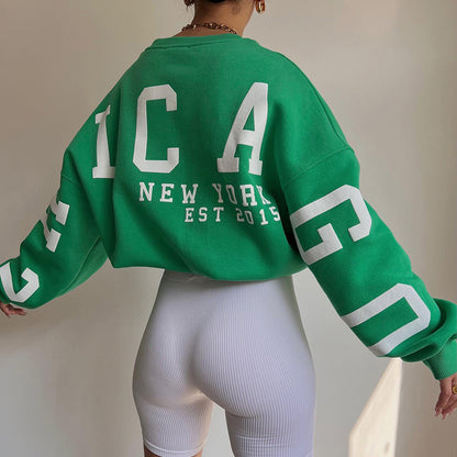 Knitted Women Letter Graphic Printed Loose Top Winter Casual All Matching Hoodie - Wanita Store