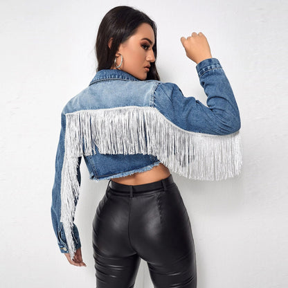 Denim Jacket Women Tassel Stitching Do the Old Cowboy Jacket Women - Wanita Store