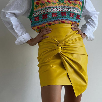 Women Clothing Autumn Winter Street Ruffle Hip Skirt Leather Skirt - Wanita Store