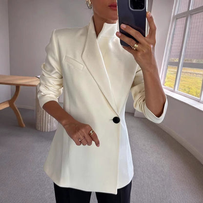 Autumn Winter Long Sleeve Casual Satin Loose One Button Coat for Women - Wanita Store