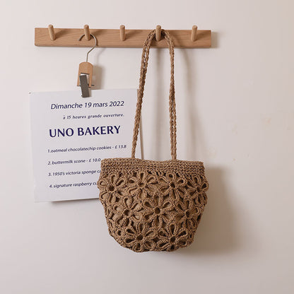 Hollow Out Cutout Floral Shoulder Straw Bag Summer Handmade Straw Bag Woven Bag Vacation Beach Bag Women Bag - Wanita Store
