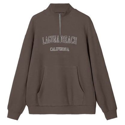 Casual Spring Women Pullover Sweatshirt Letter Graphic Embroidery Zipper Pullover Baggy - Wanita Store