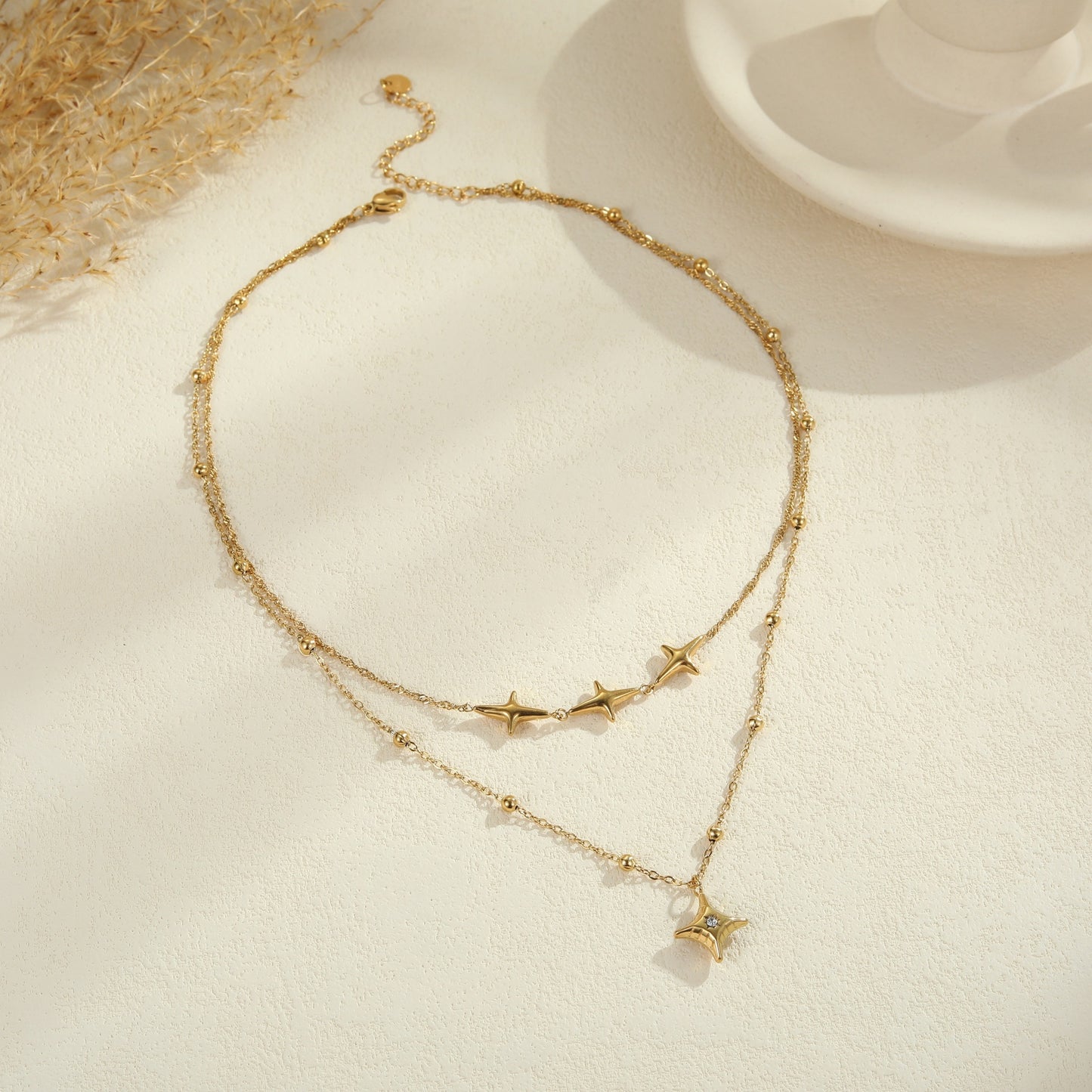 Double Layer Stainless Steel Necklace Entry Lux Clavicle Chain Plated 18K Real Gold Necklace - Wanita Store