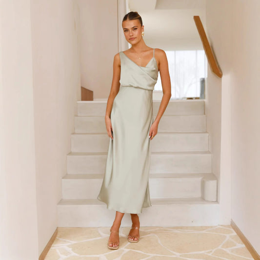 Summer Women Clothing Solid Color Satin Satin Sexy Suspenders Dress