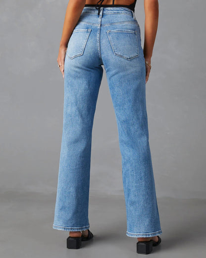Split Jeans Women High Waist Split Straight Stretch Jeans - Wanita Store