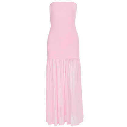 Summer Women Clothing Sexy Elegant Stitching Mesh Tube Top Slimming Dress