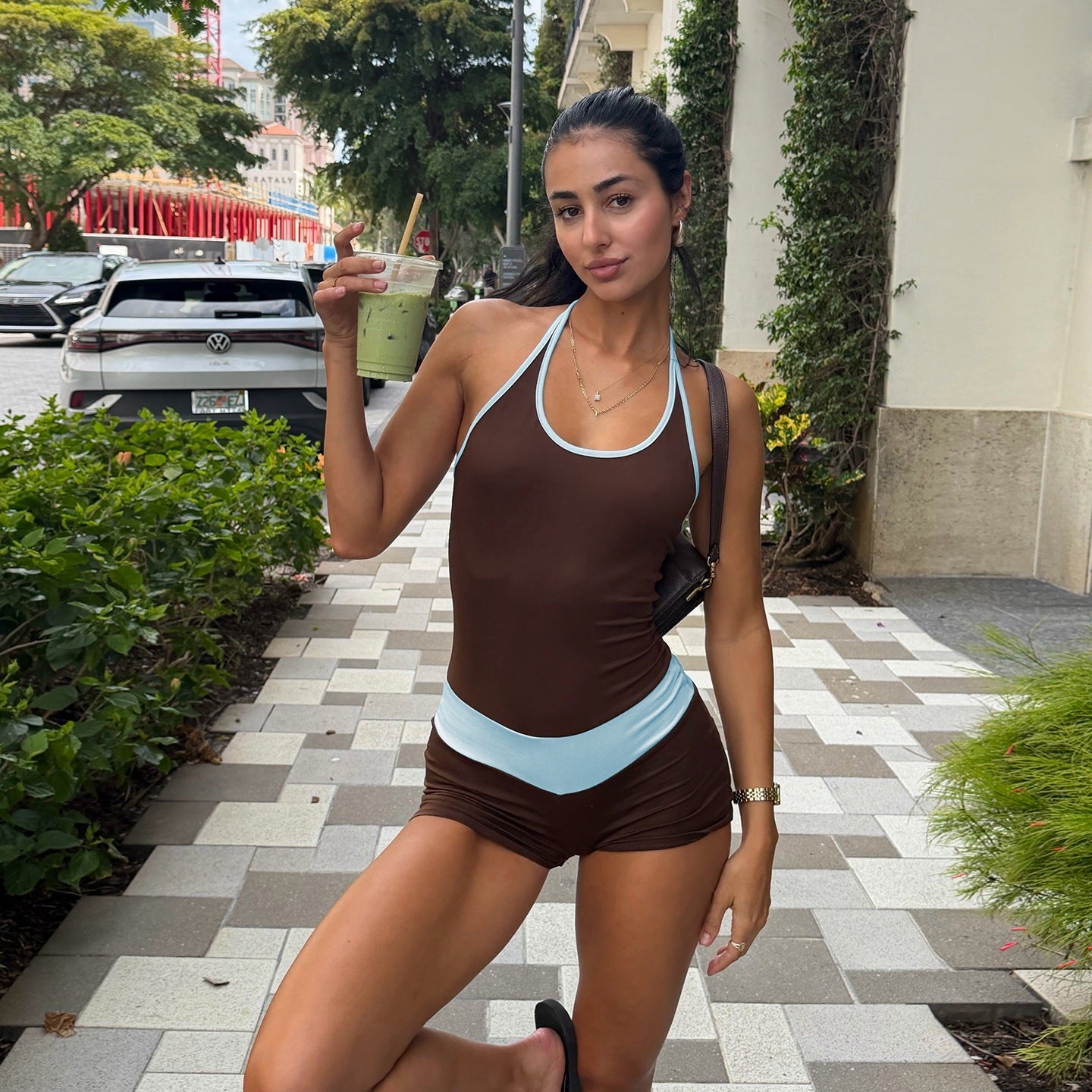 Summer Women Clothing Sexy Halter Lace up Slim Fit Backless Sexy Tight Jumpsuit Women
