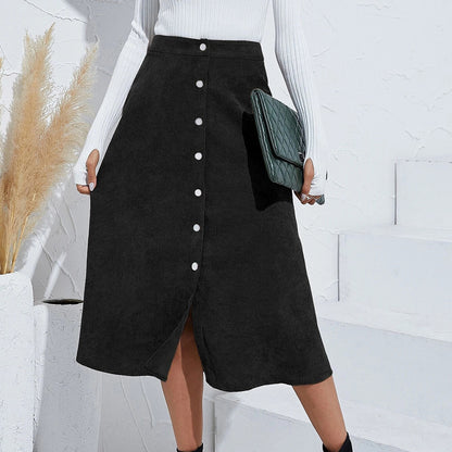 Women Clothing Boutique Corduroy Skirt Single Breasted High Waist Autumn Winter Maxi Women Skirt - Wanita Store