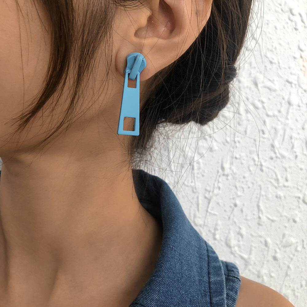 Creative Design Personality Zipper Lock Head Stud Earrings Ornament Simple Multicolor Earrings - Wanita Store