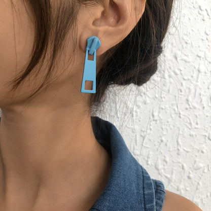 Creative Design Personality Zipper Lock Head Stud Earrings Ornament Simple Multicolor Earrings - Wanita Store
