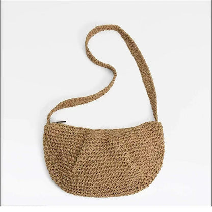 Casual Crossbody Straw Bag Niche Dumpling Bag Woven Bag Vacation Beach Bag All Match Chest Bag - Wanita Store