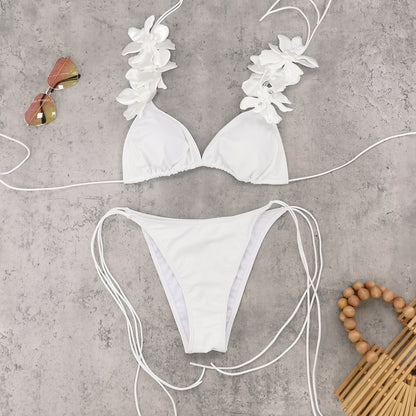Maillot de bain deux pièces sexy à lacets, couleur unie, pour femme