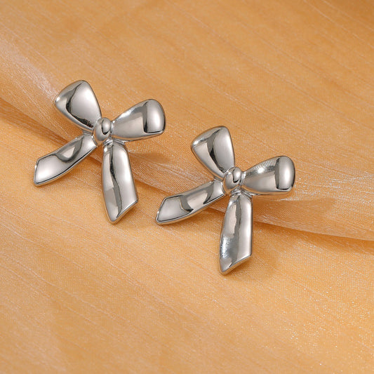 Gold Bow Titanium Steel Earrings Small Exquisite High Sense Stainless Steel Studs Ring Women - Wanita Store