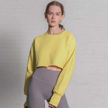 Cropped Cropped Hoodie Women Clothing Fleece Lined Pullover Long Sleeve Yoga Fitness Sports Coat - Wanita Store
