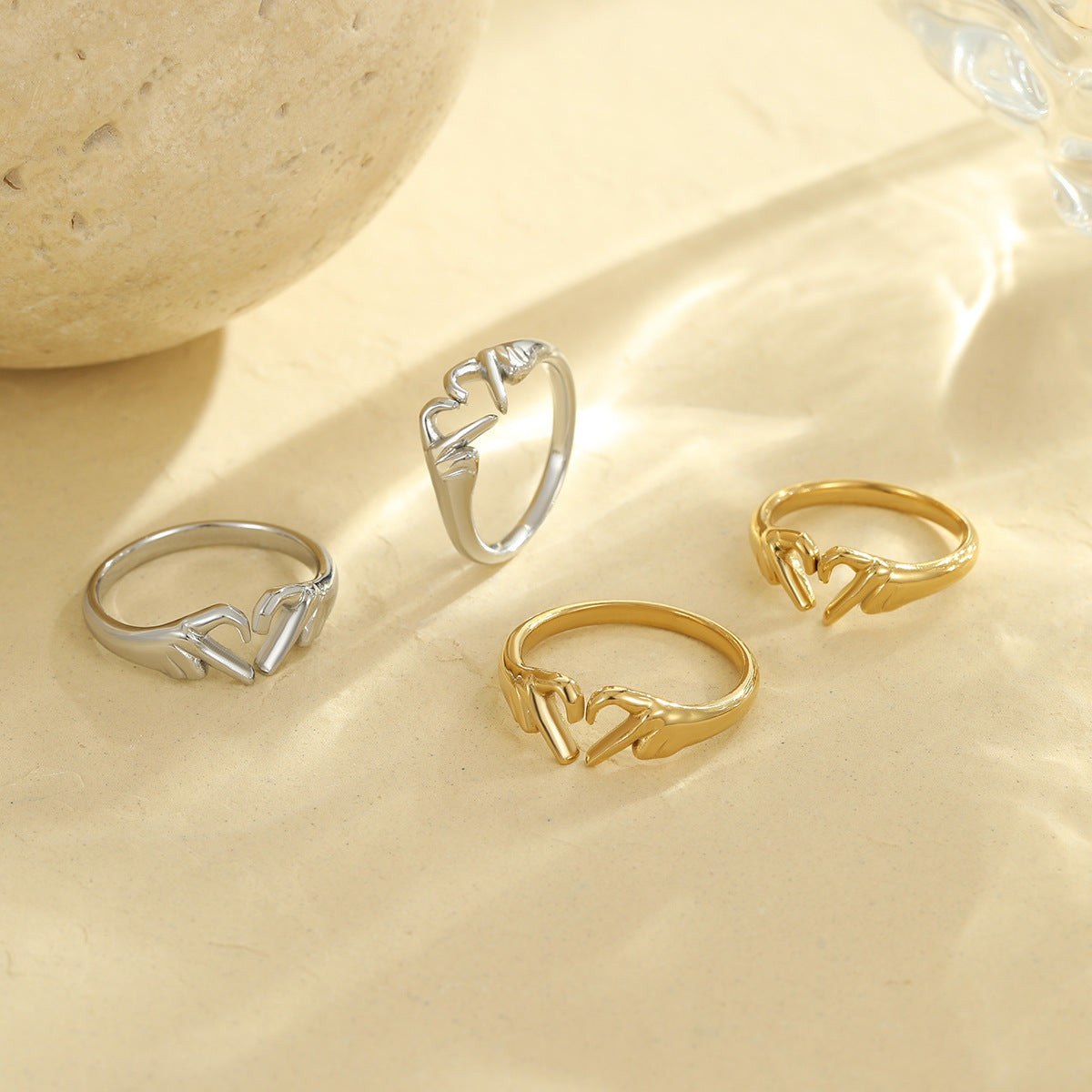 Valentine Day Double Hand Heart Ring Gift Love Heart Shaped Ring Ornament Open Adjustable Couple Ring - Wanita Store