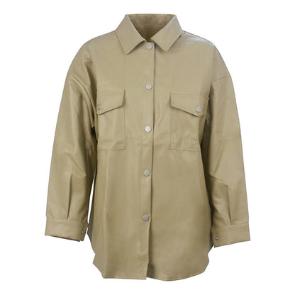 Spring Autumn New Faux Leather Women Shirt Trendy Women Coat - Wanita Store