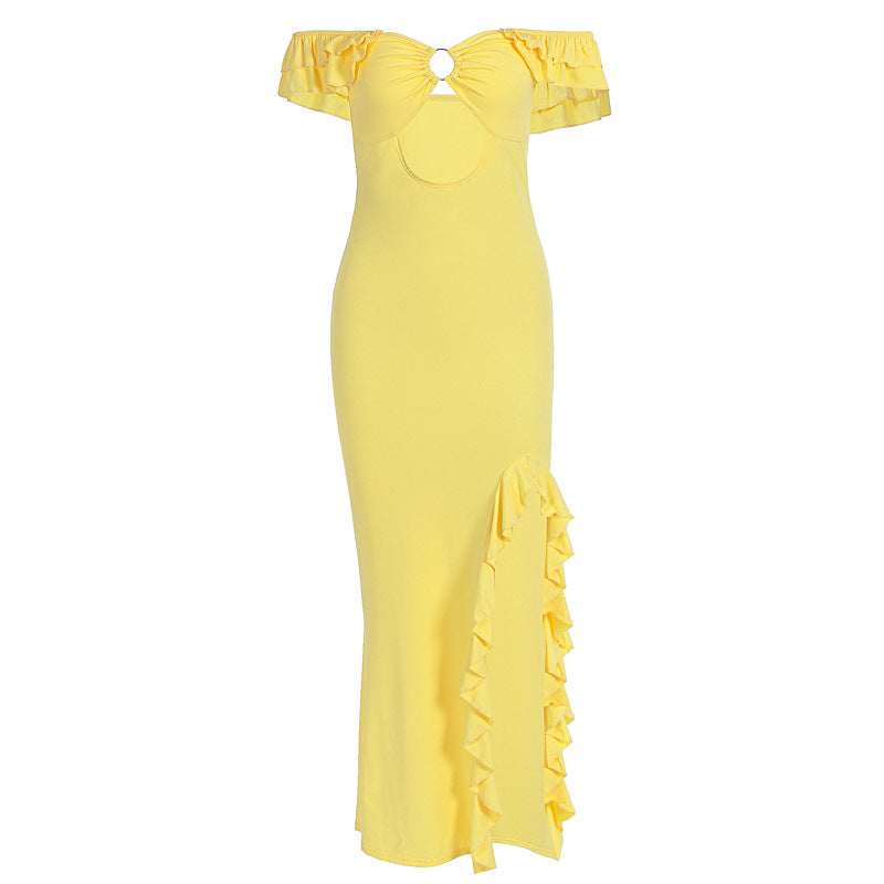 Vestido de verano sexy para mujer sin hombros, top tubo, ahuecado, ajustado con aberturas