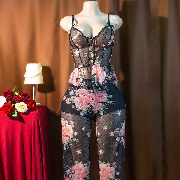 Summer Lady Sexy Underwear Floral Gauzy Design Heart Shaped Decoration Loose Fitting Lightweight Thin Comfortable Sexy
