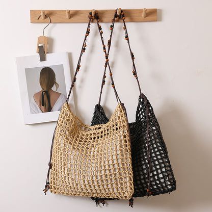 Summer Straw Woven Bag With Lace Up Pattern Suitable For Women Beach Vacation Beach Bag - Wanita Store