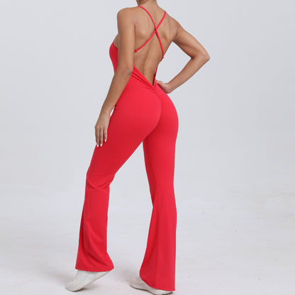 Adjustable Shoulder Strap Horn Yoga Jumpsuit Sports Fitness Hollow Out Cutout Hip Lifting Yoga Jumpsuit - Wanita Store