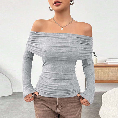 Autumn Winter Women Clothing Sexy off the Shoulder off Neck Slim Knit Long Sleeve Tops - Wanita Store