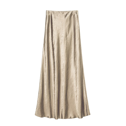 Women Clothing Summer Satin Skirt High Waist Elastic Hand-Held Pattern Long Skirt Elegant Solid Color Long Skirt - Wanita Store