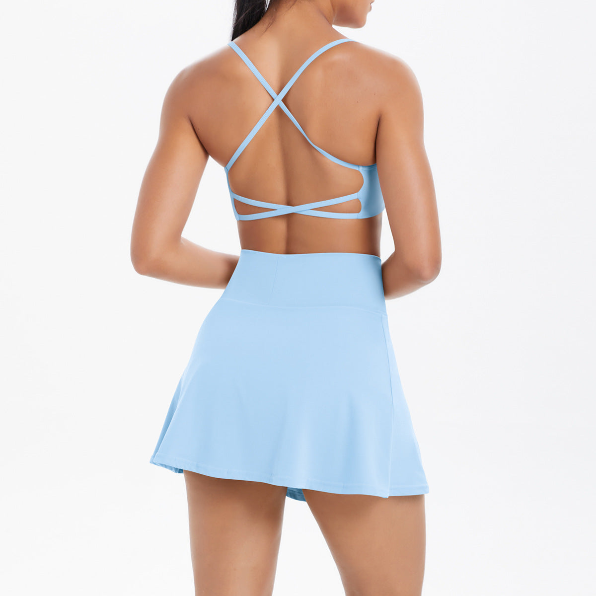 Yoga Wear Sexy Beauty Back Strap Sports Bra High Waist Breathable Tennis Skirt Tight Culottes Fitness Set