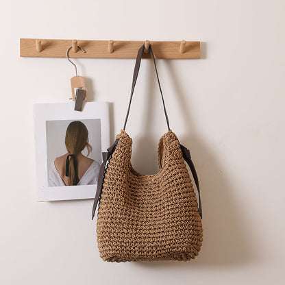 Tassel Large Capacity Straw Bag Niche Woven Bag Women Vacation Beach Bag Casual Shoulder Bag - Wanita Store