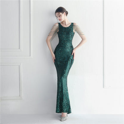 Craft Beaded Positioning Floral Sequin Star Wedding Prom Maxi Dress - Wanita Store